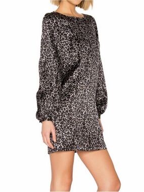 Equipment Zipporah Leopard Print Long Sleeve Shift Dress XS